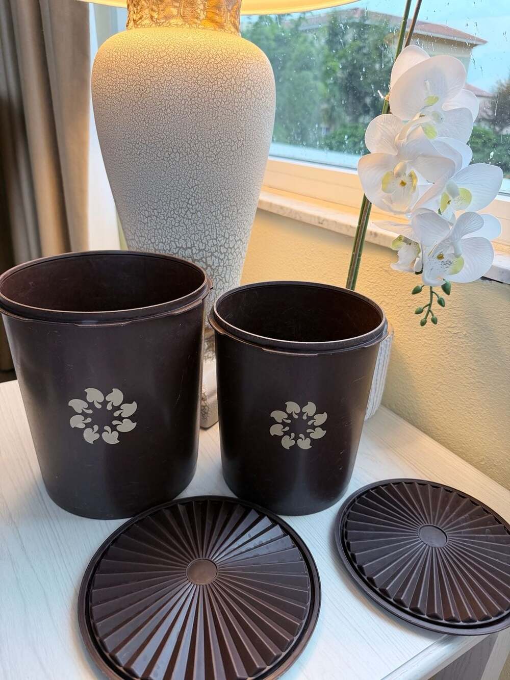 Vintage Tupperware Brown Mushroom Servalier Nesting Canister Set of 2 With Lids
